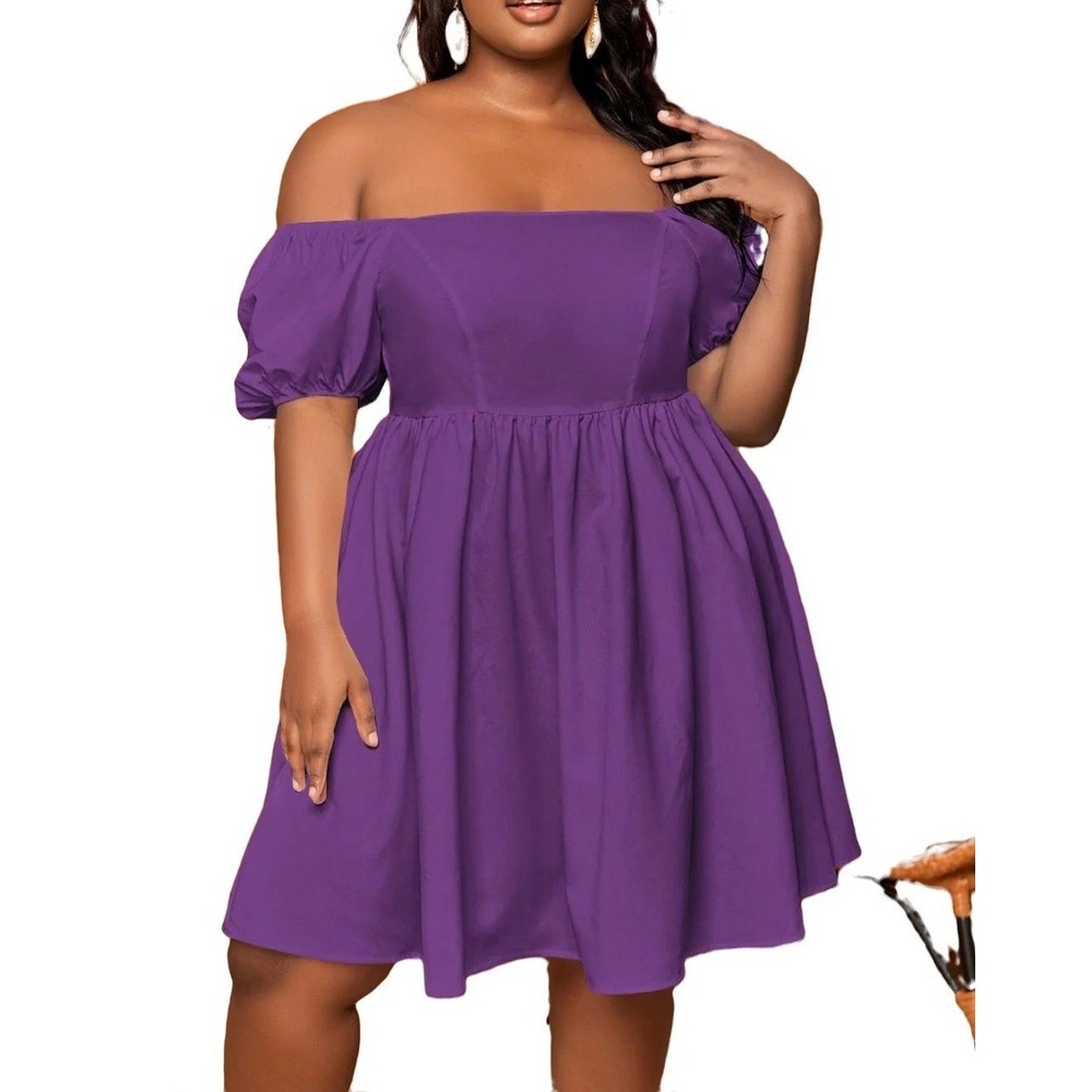 NEW Shein Womens Plus 2XL Purple Off Shoulder Dress Fit & Flare